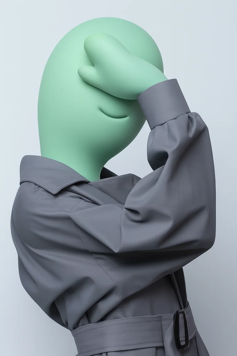 AI-generated portrait in a grey trench coat