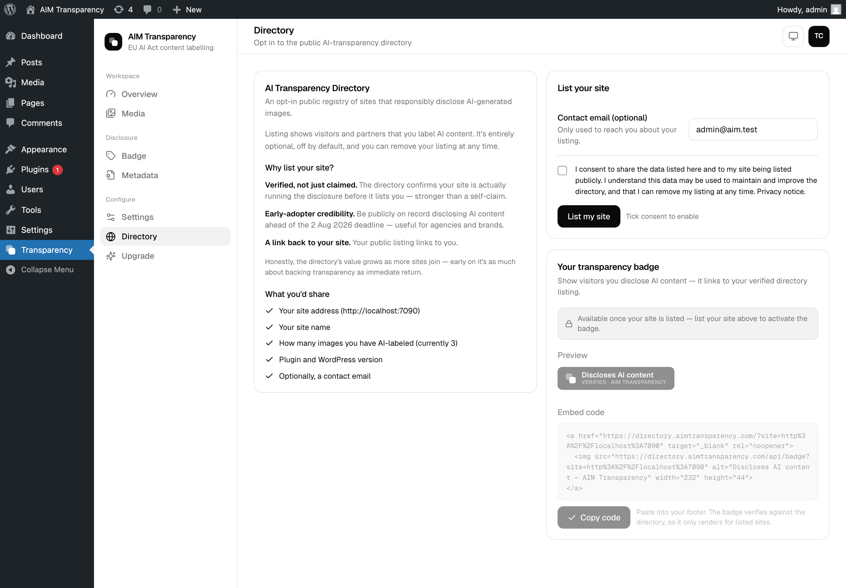 The Directory tab in the dashboard with the consent-first opt-in