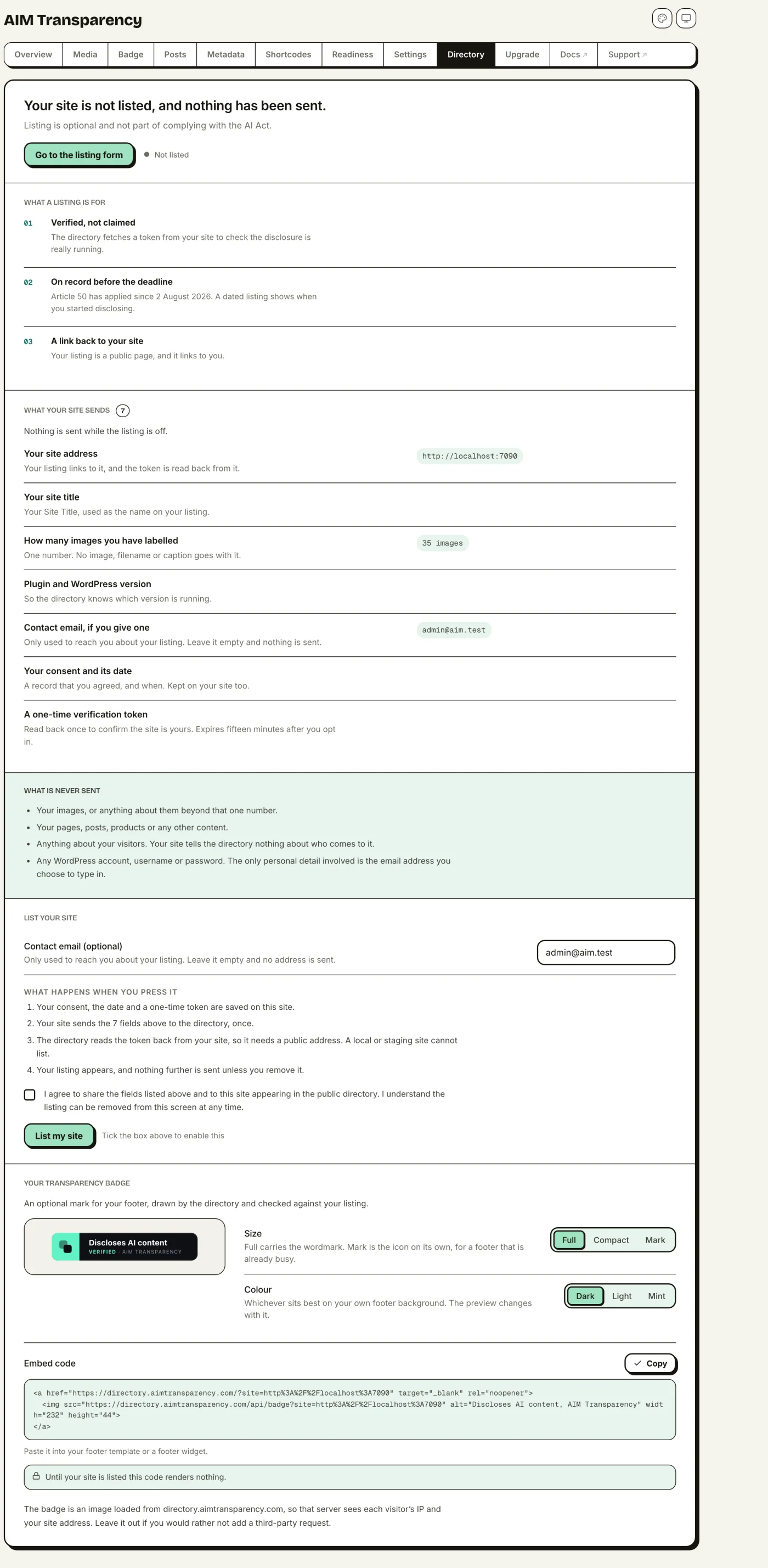 The Directory tab in the dashboard with the consent-first opt-in