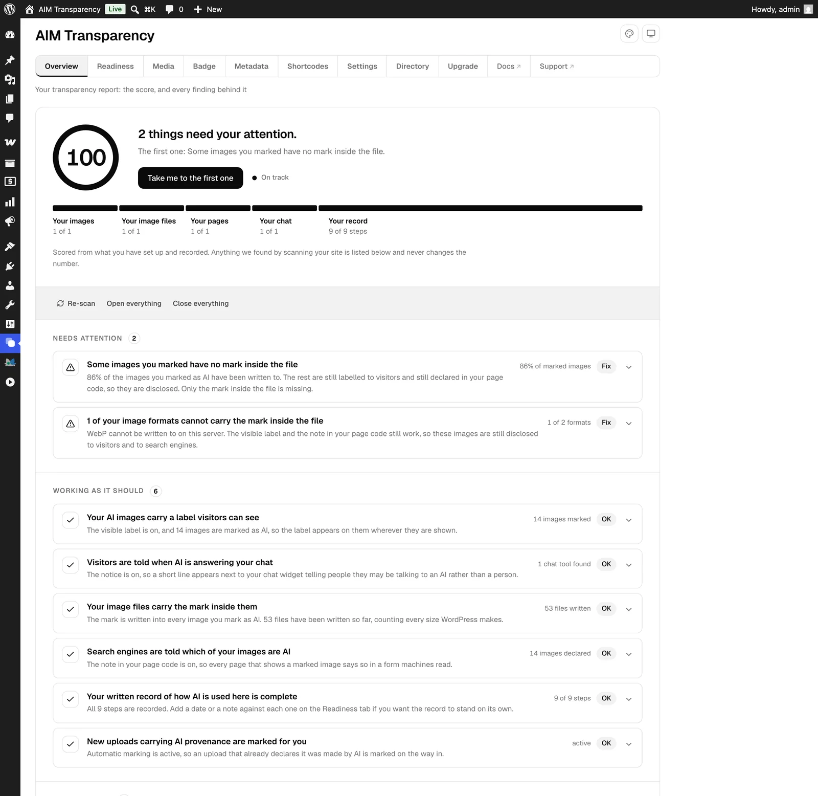 The AIM dashboard in the Classic theme