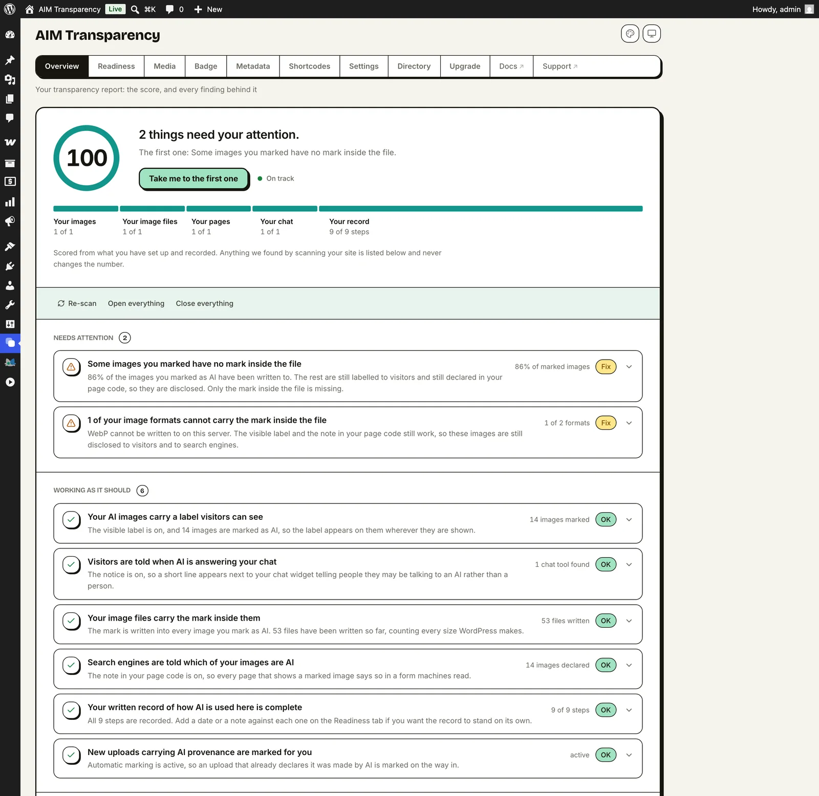 The AIM dashboard in the Neo theme