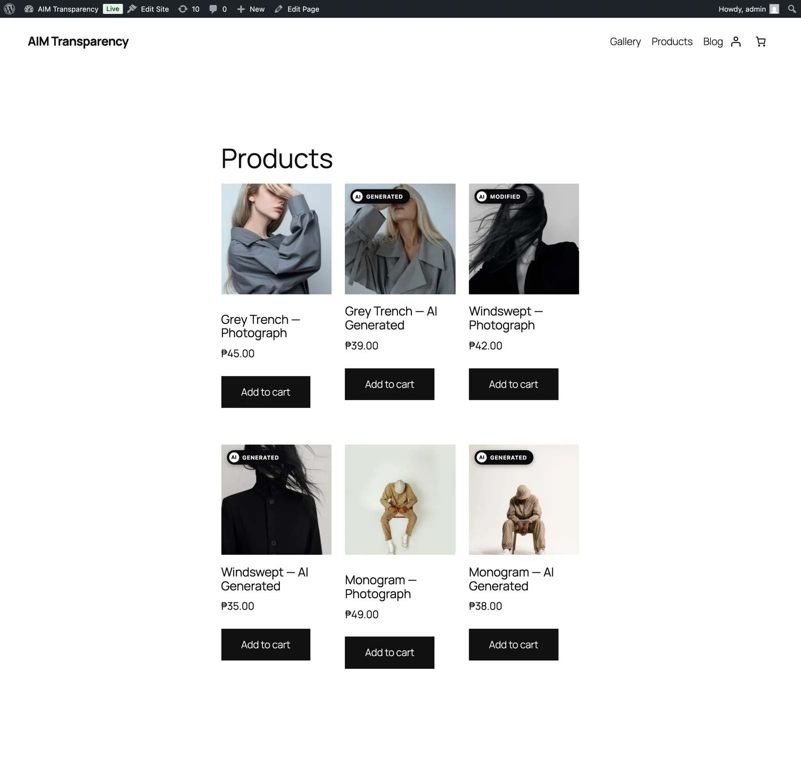 The AI Generated badge on a WooCommerce product image